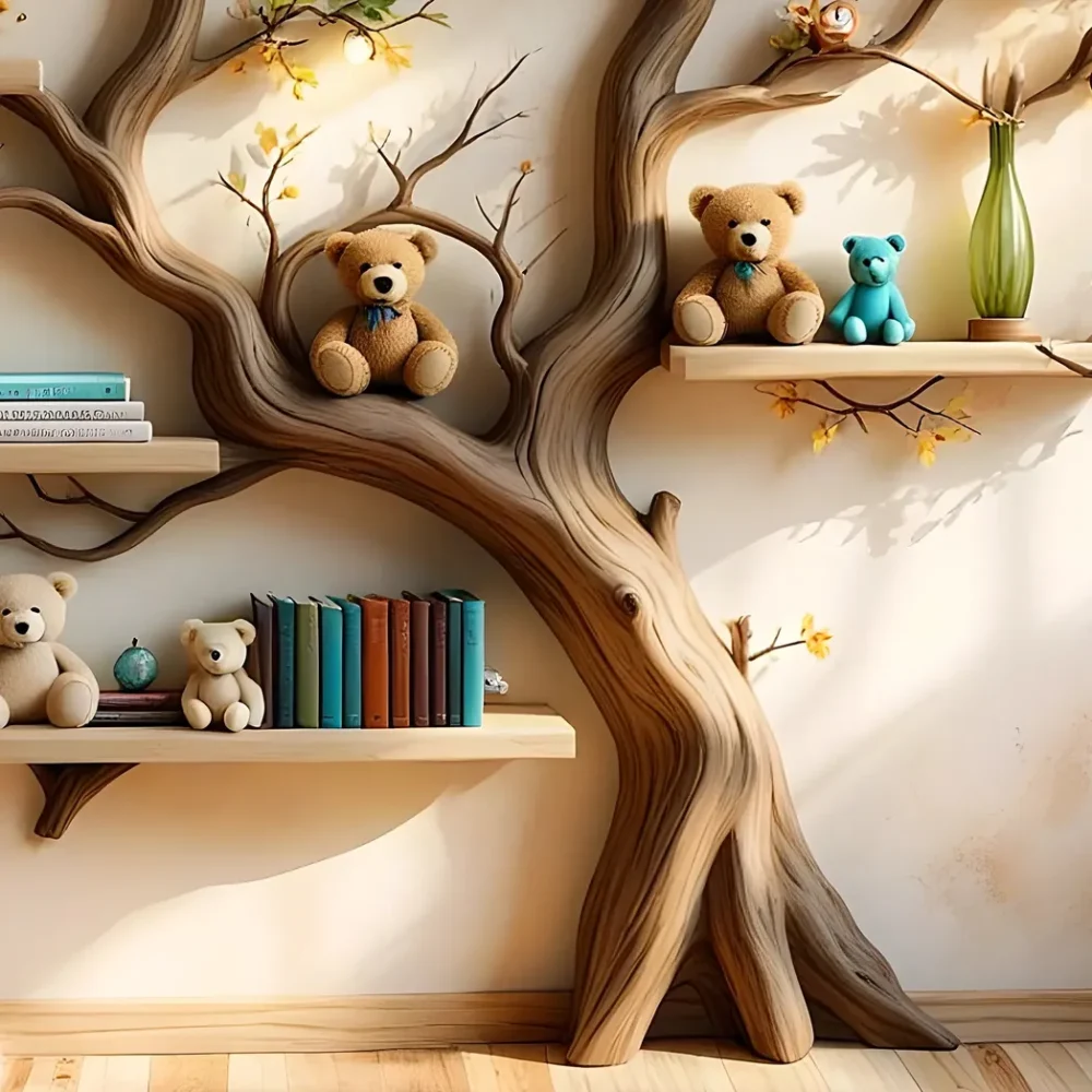 Wall-mounted bookshelf for children - Creative furniture made of natural wood - Image 5