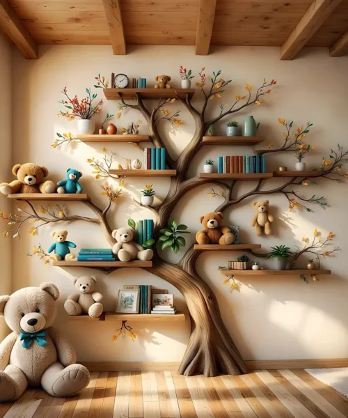 Wall-mounted wooden bookshelf for children - Enhance the aesthetics of the study space