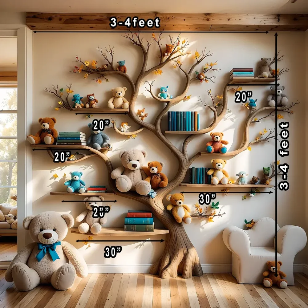 Tree-shaped bookshelf for children's room - Natural wood furniture, convenient and safe toy display shelf - Image 2