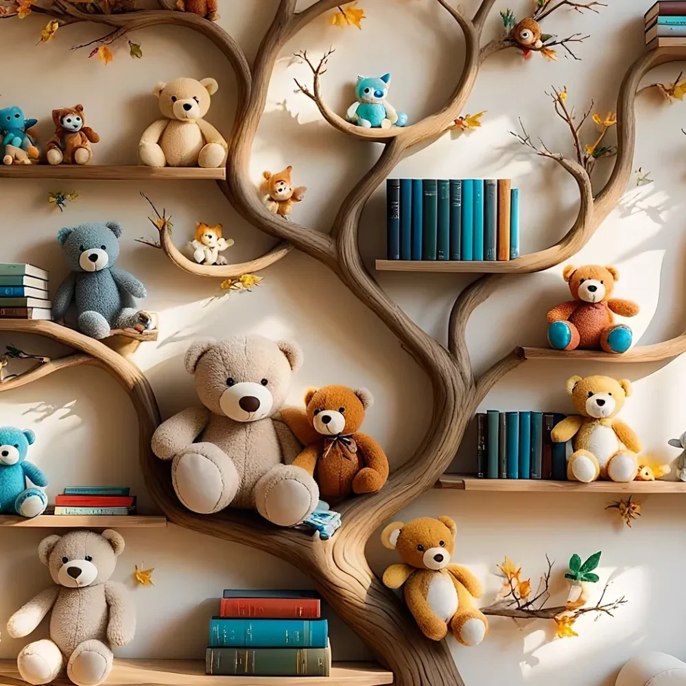 Tree-shaped bookshelf for children's room - Natural wood furniture, convenient and safe toy display shelf - Image 3