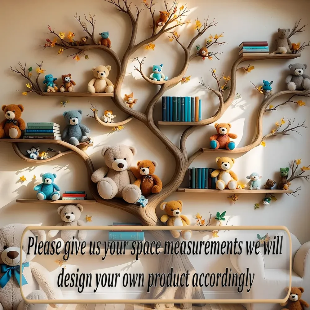 Tree-shaped bookshelf for children's room - Natural wood furniture, convenient and safe toy display shelf - Image 4