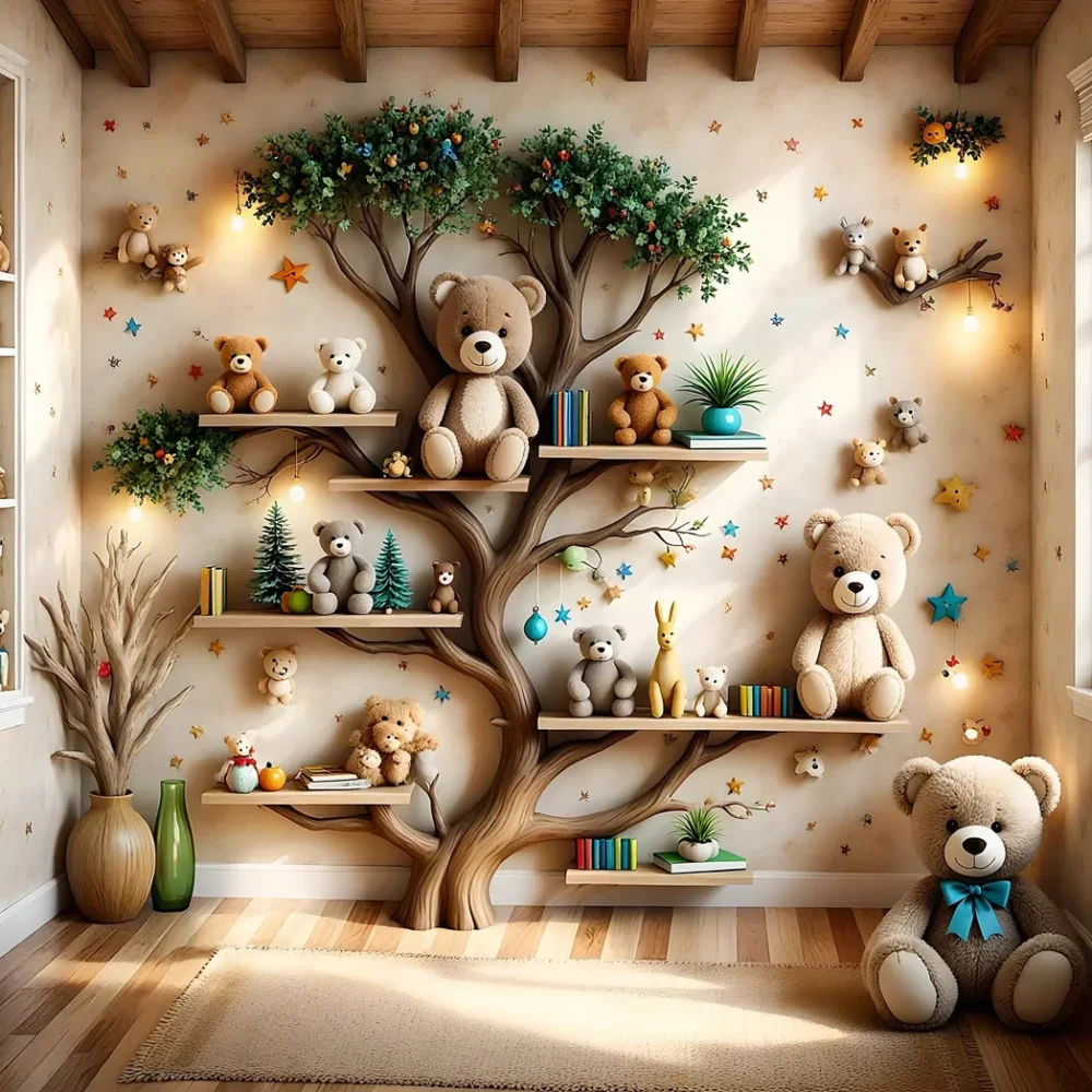 Wall-mounted bookshelf for children - Creative furniture made of natural wood
