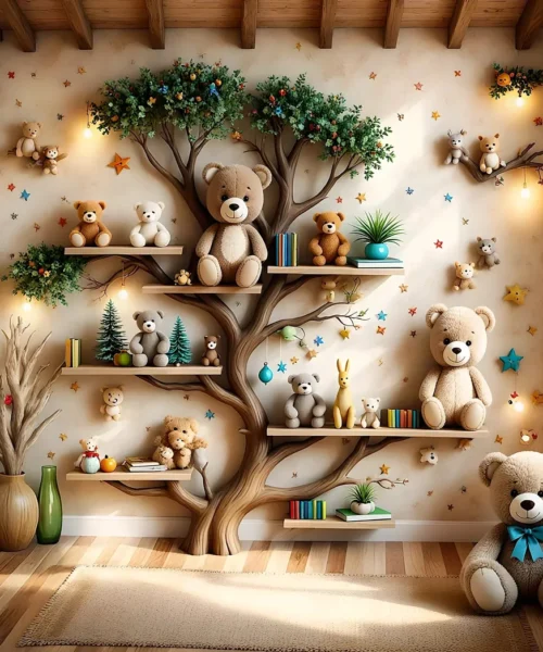 Wall-mounted bookshelf for children - Creative furniture made of natural wood