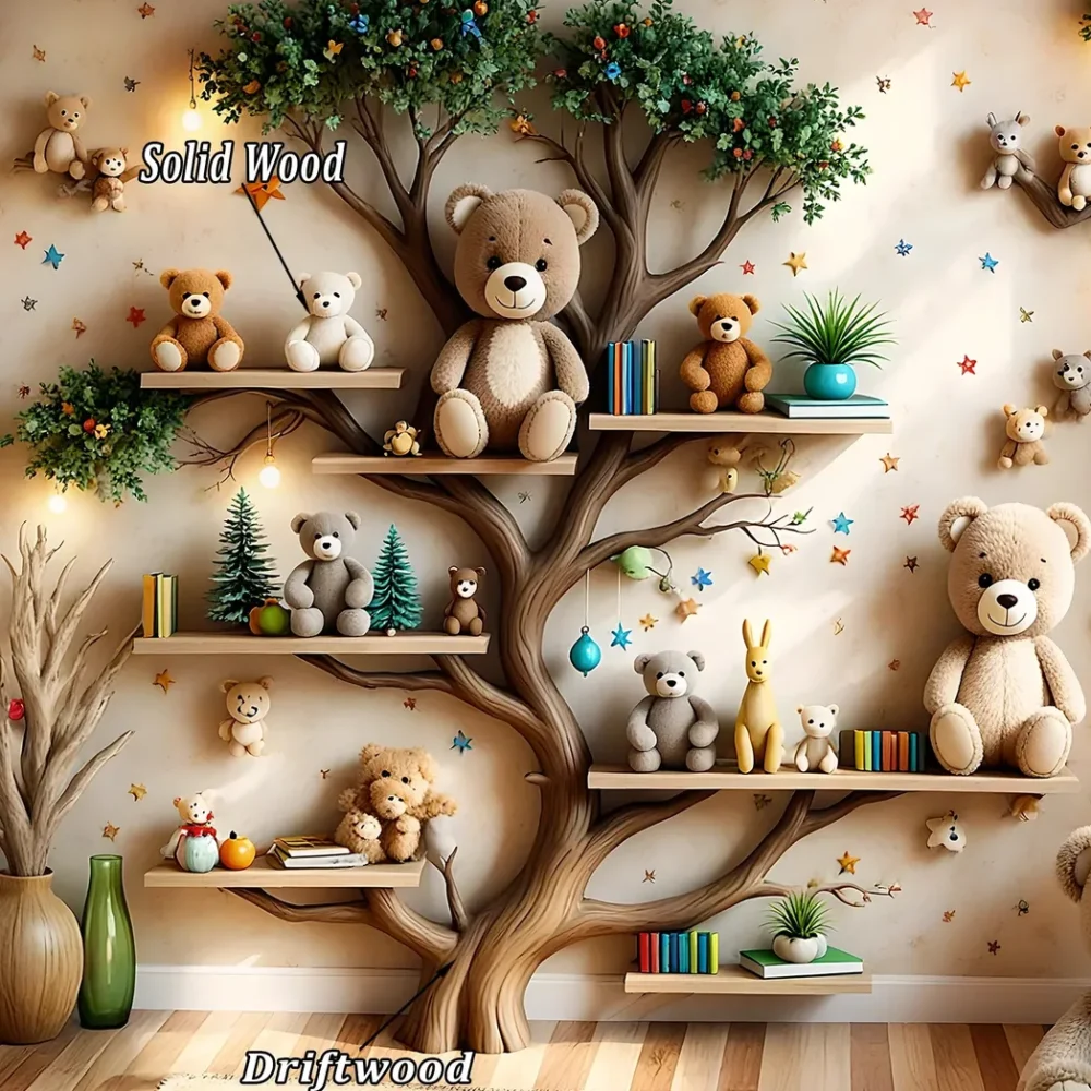 Wall-mounted bookshelf for children - Creative furniture made of natural wood - Image 3