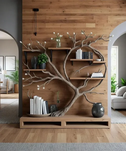 Tree Bookshelf Handmade Wooden Furniture for Living Room or Bedroom | Solid Wood Driftwood Branches, Floating Wall Shelves