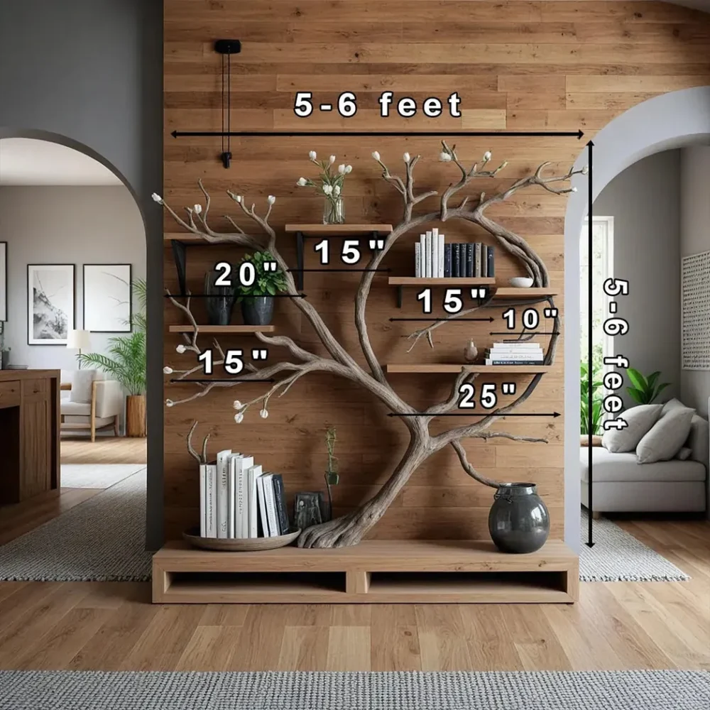 Tree Bookshelf Handmade Wooden Furniture for Living Room or Bedroom | Solid Wood Driftwood Branches, Floating Wall Shelves - Image 2