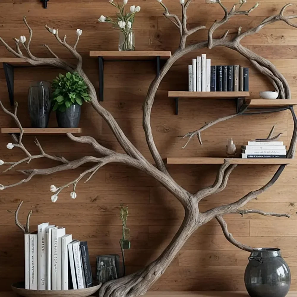 Tree Bookshelf Handmade Wooden Furniture for Living Room or Bedroom | Solid Wood Driftwood Branches, Floating Wall Shelves - Image 3