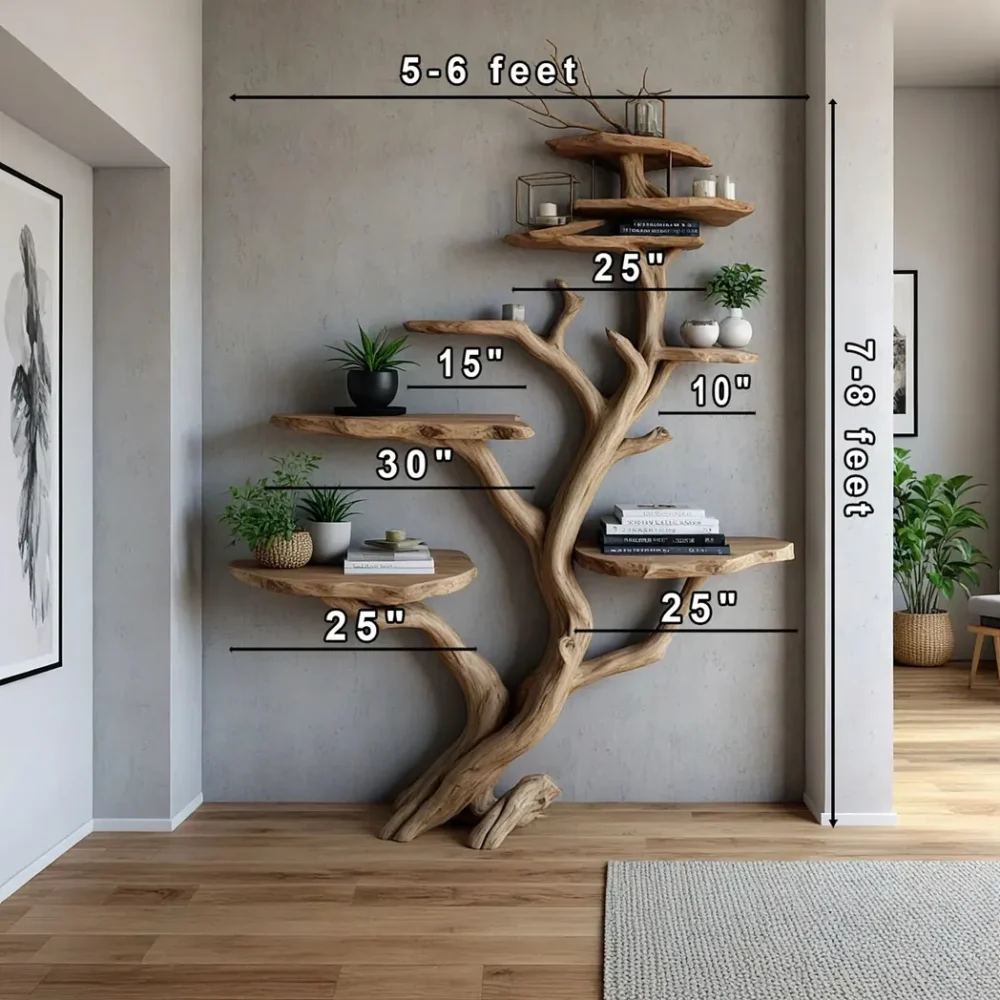 Tree branch floating shelf solid wood live edge floating corner wall shelf unique bookcase home decor . - Image 2