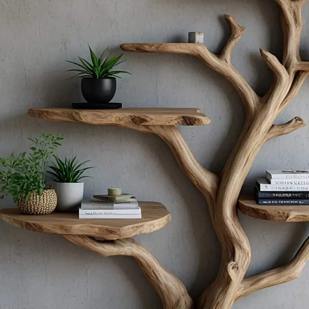 Tree branch floating shelf solid wood live edge floating corner wall shelf unique bookcase home decor . - Image 3