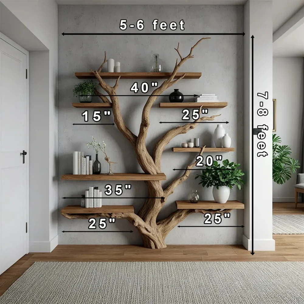 Tree branch floating shelf solid wood live edge floating corner wall shelf unique bookcase home decor. - Image 2