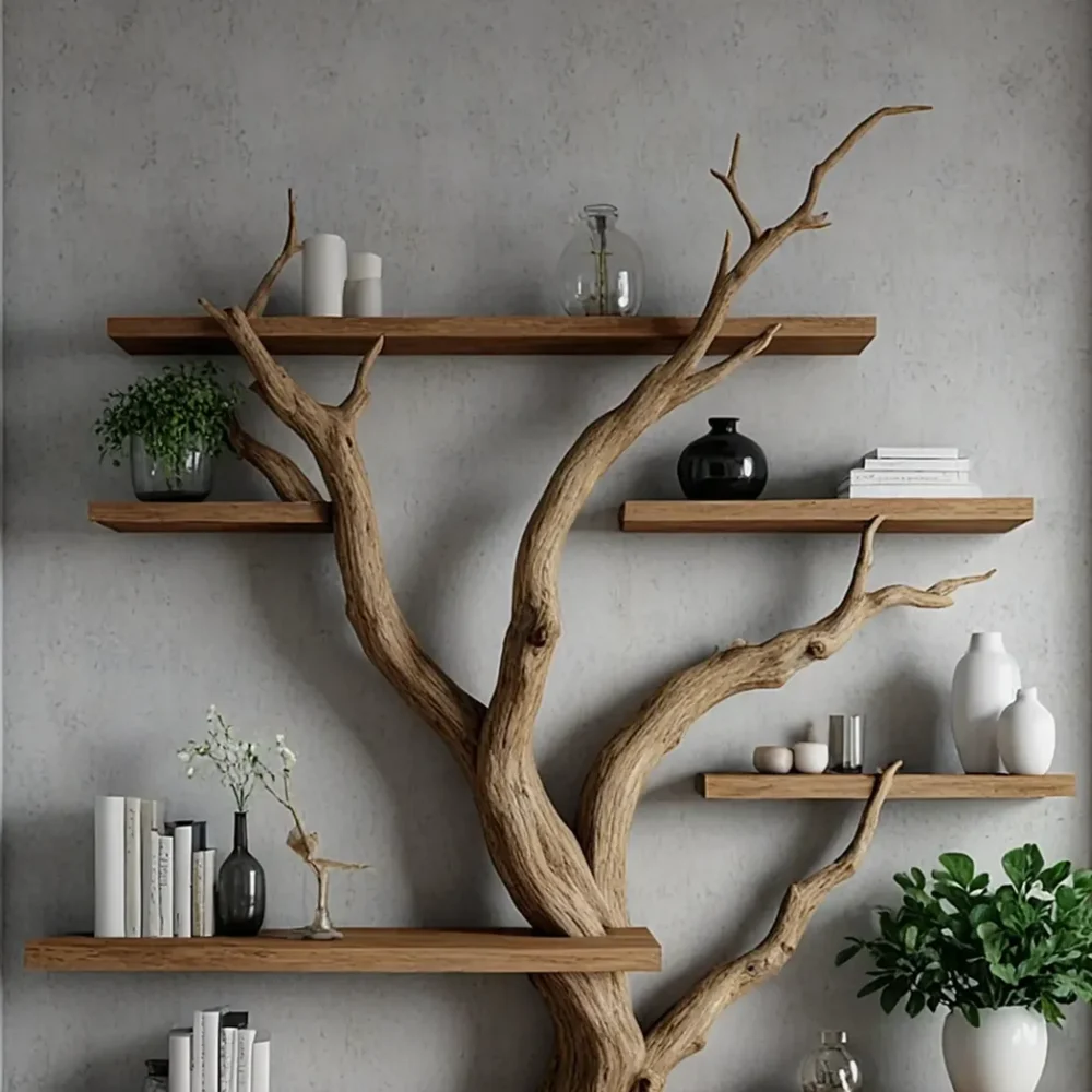 Tree branch floating shelf solid wood live edge floating corner wall shelf unique bookcase home decor. - Image 3