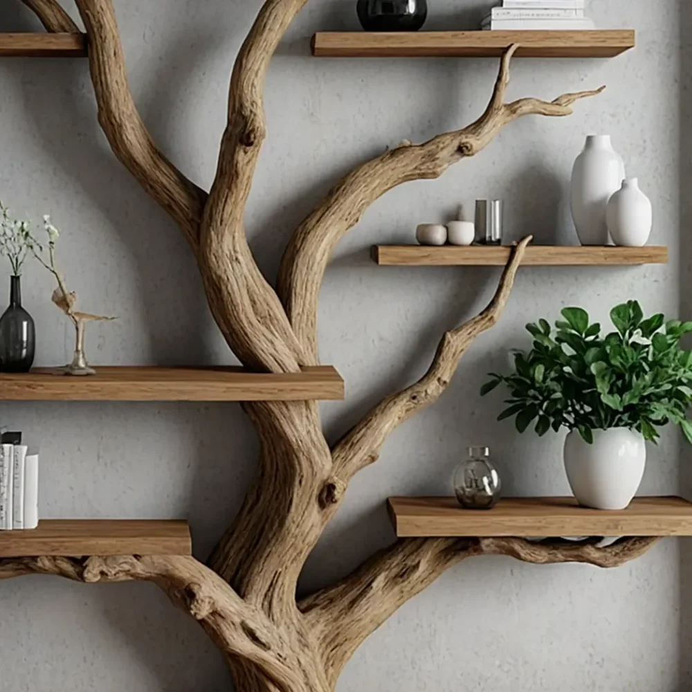 Tree branch floating shelf solid wood live edge floating corner wall shelf unique bookcase home decor. - Image 4