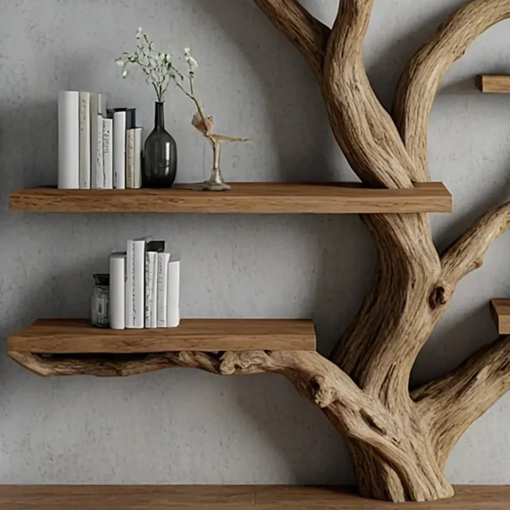 Tree branch floating shelf solid wood live edge floating corner wall shelf unique bookcase home decor. - Image 5