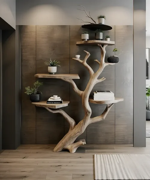 Tree branch shelf driftwood shelf corner shelf bookshelf decor solid wood carving wall decor