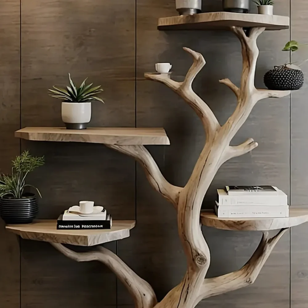 Tree branch shelf driftwood shelf corner shelf bookshelf decor solid wood carving wall decor - Image 3