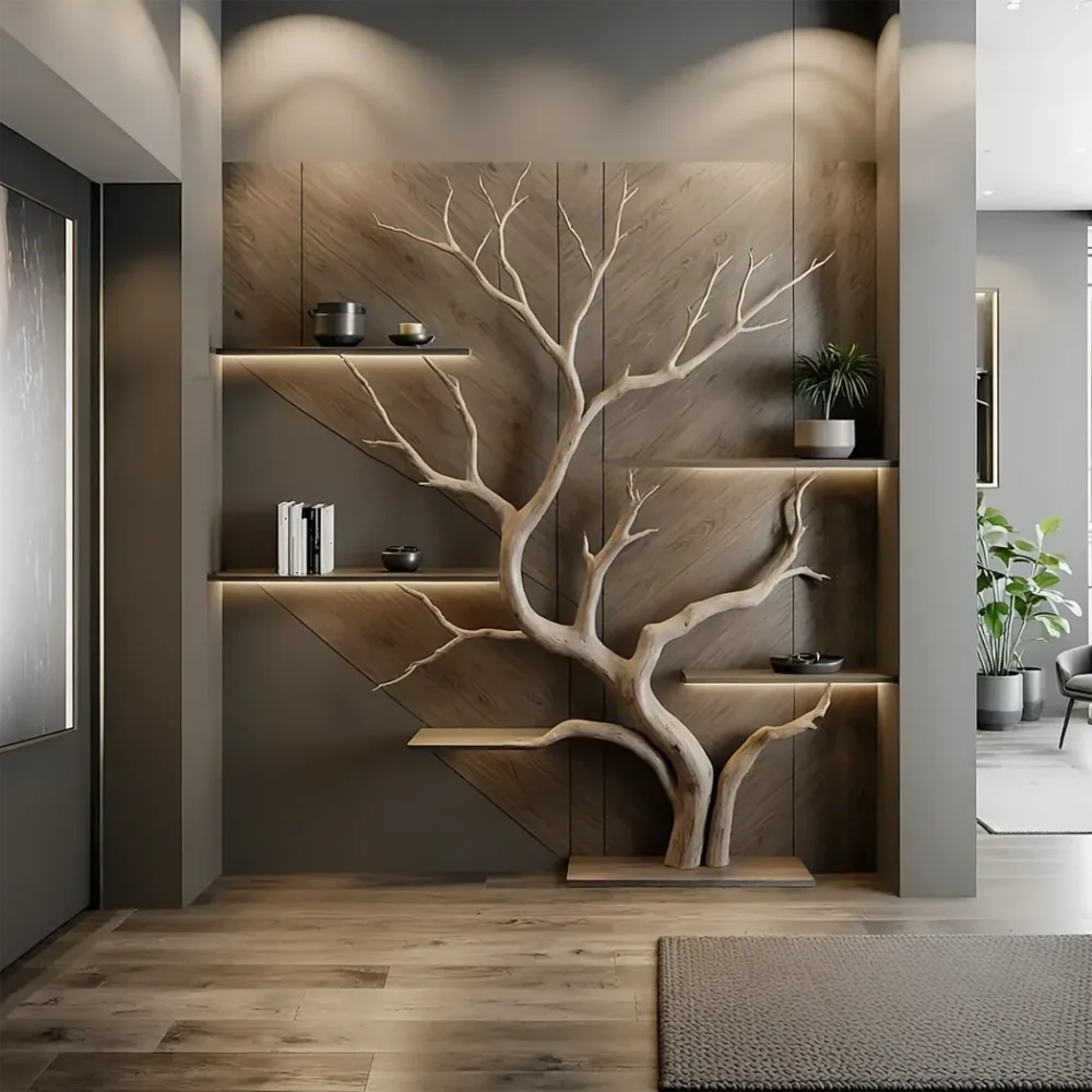 Tree branch bookshelf custom size shelf solid wood live edge floating corner wall shelf unique bookcase housewarming gift