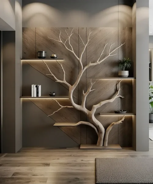 Tree branch bookshelf custom size shelf solid wood live edge floating corner wall shelf unique bookcase housewarming gift