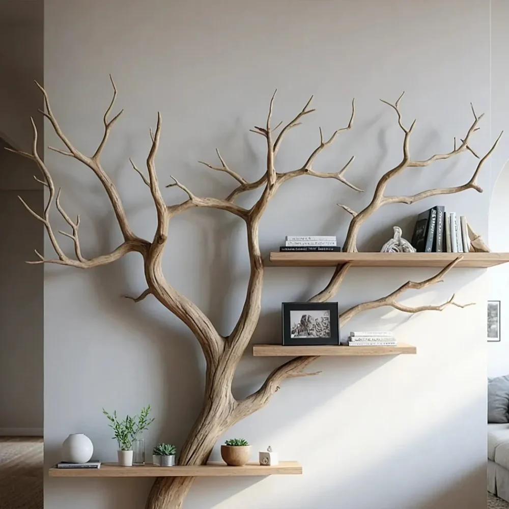 Tree branch bookshelf, entryway rustic console table, Driftwood farm console handmade christmas gift. - Image 5