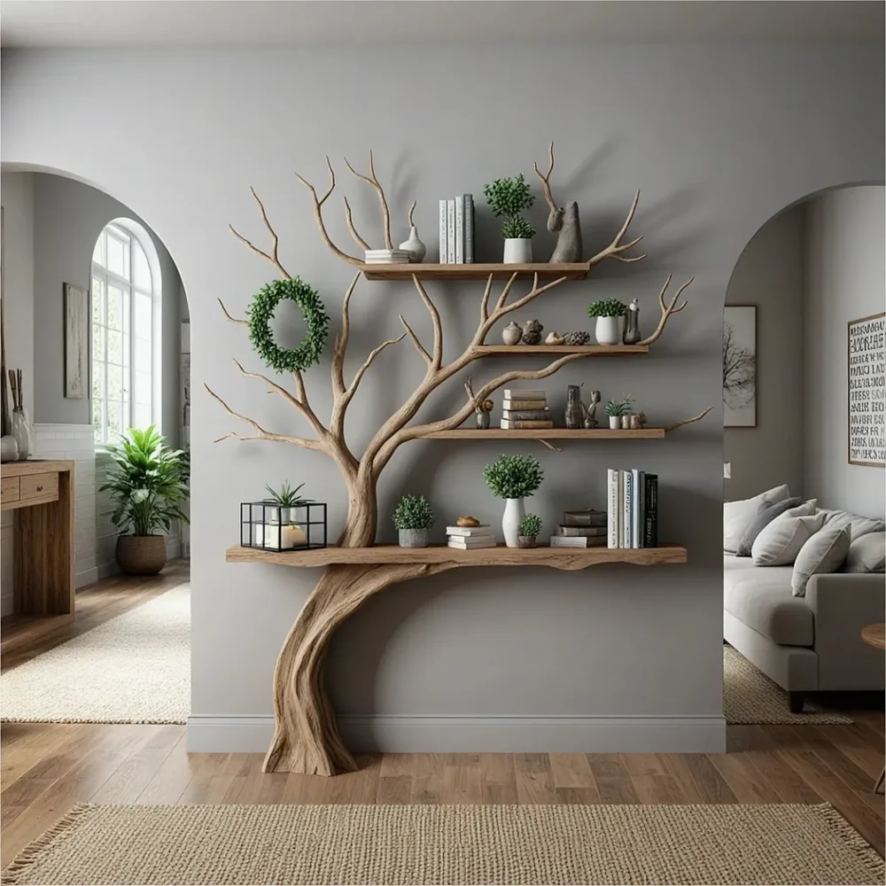 Tree branch montessori bookshelf mid century bookcase wall mount bookshelf corner bookshelf