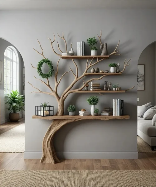 Tree branch montessori bookshelf mid century bookcase wall mount bookshelf corner bookshelf