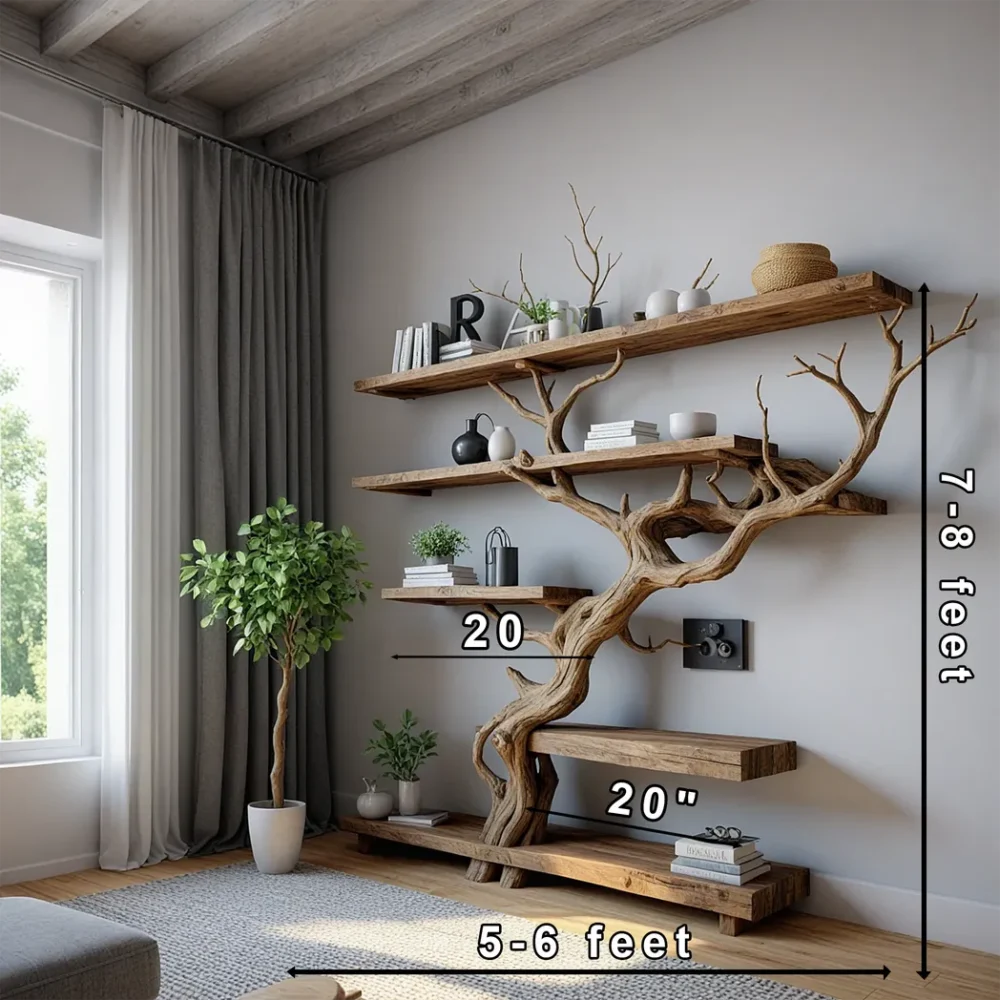 Tree branch shelf wall mount bookshelf custom bookcase driftwood shelf solid wood bookcase bookshelf decor - Image 2