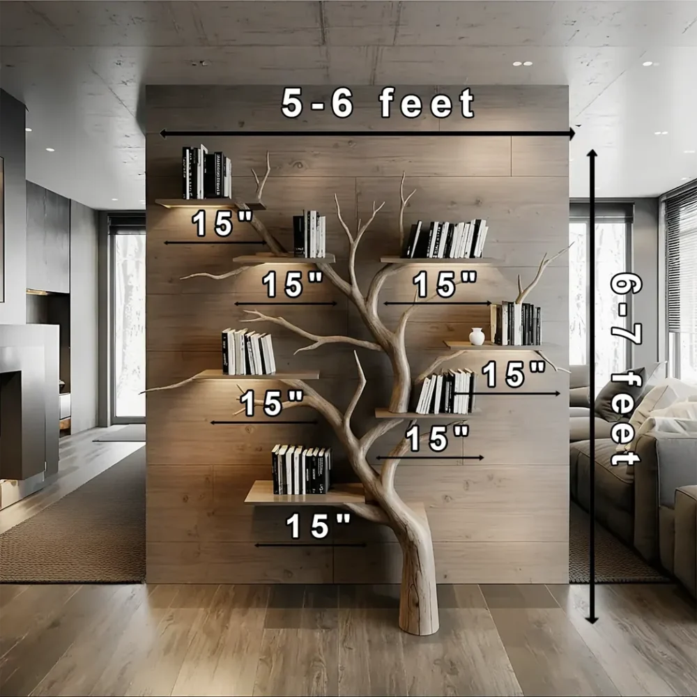 Tree Decorative Bookshelf Carved Embossed Wall Mounted Bookshelf Solid Wood Driftwood Branch Wall Shelf Art Christmas gift - Image 2