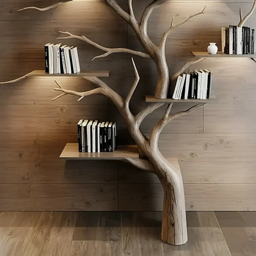 Tree Decorative Bookshelf Carved Embossed Wall Mounted Bookshelf Solid Wood Driftwood Branch Wall Shelf Art Christmas gift - Image 3