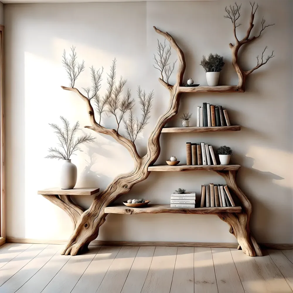Tree branch bookshelves, handmade furniture, floating bookshelves, bookshelves, living room, children's room bookshelves