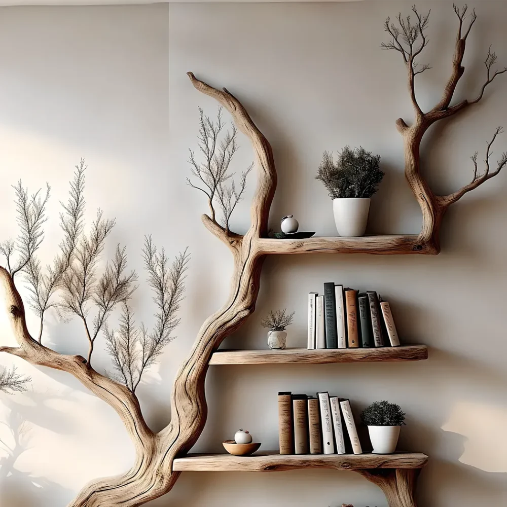 Tree branch bookshelves, handmade furniture, floating bookshelves, bookshelves, living room, children's room bookshelves - Image 5
