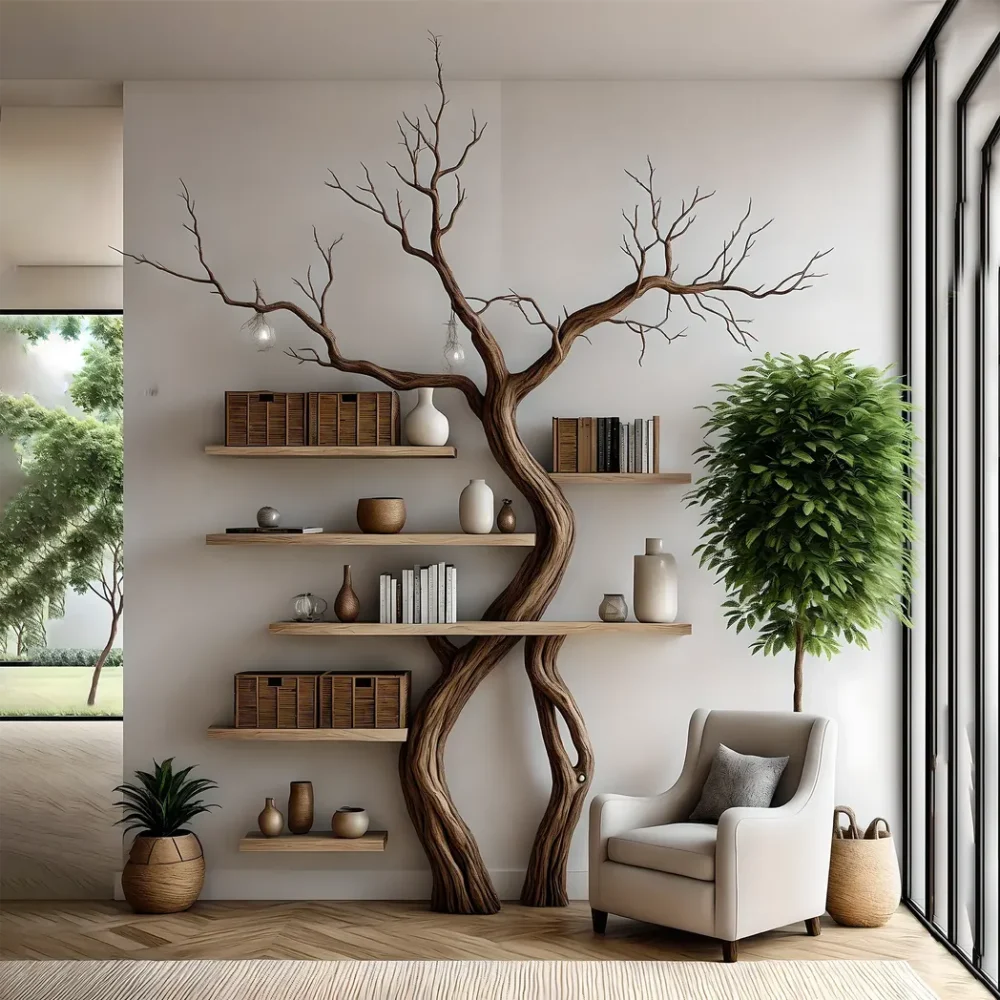 Tree branch bookshelf, handmade items, floating bookshelf, bookshelf
