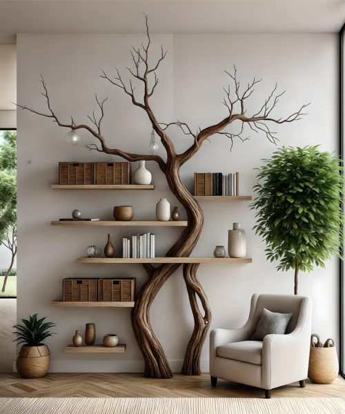 Tree branch bookshelf, handmade items, floating bookshelf, bookshelf