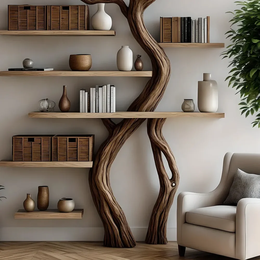 Tree branch bookshelf, handmade items, floating bookshelf, bookshelf - Image 2