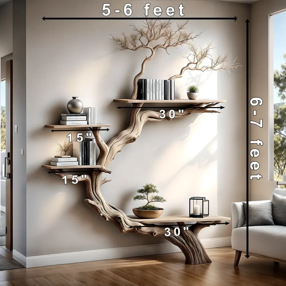 Tree branch bookshelf, handmade items, floating bookshelf, bookshelf, living room, bookshelf - Image 3