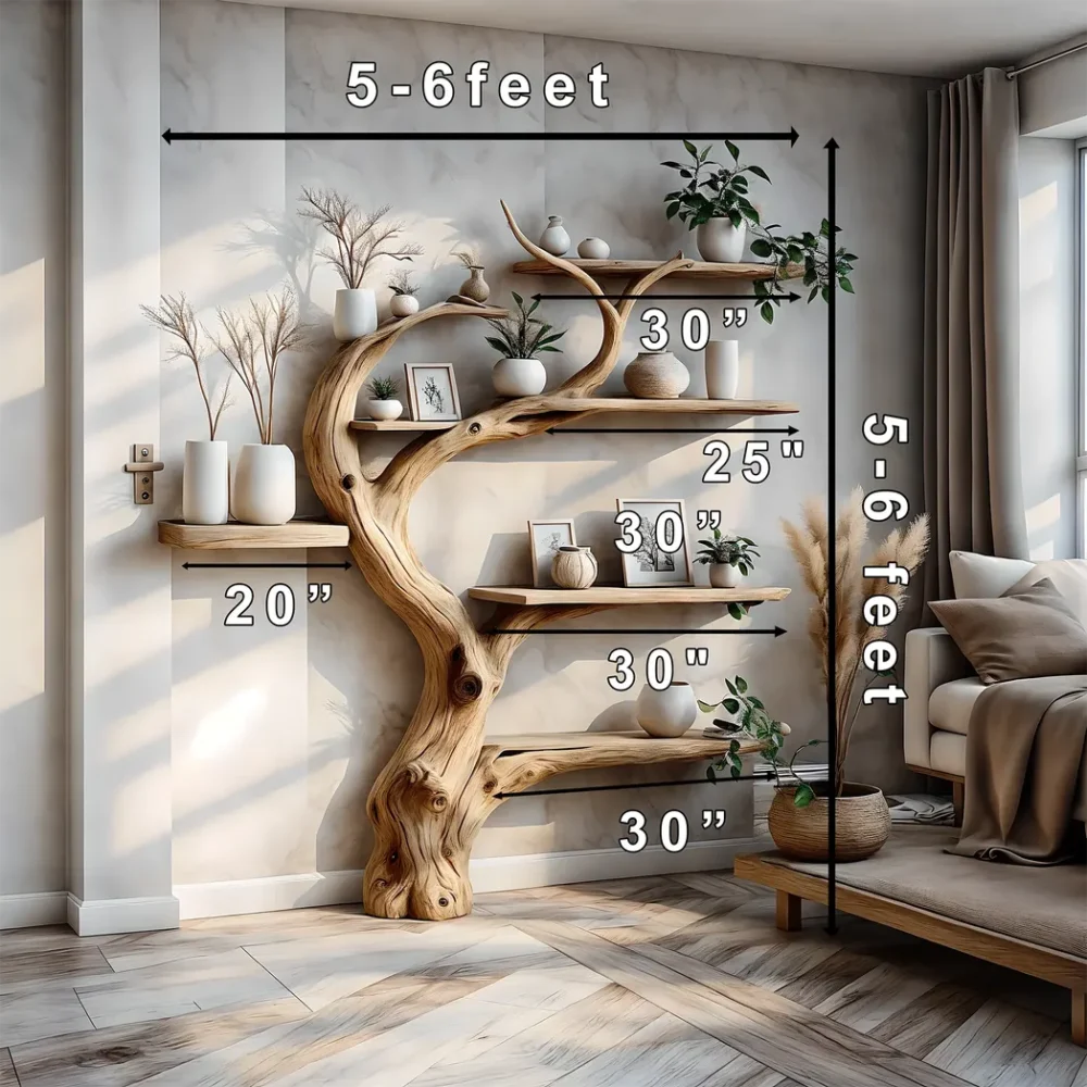 Tree branch bookshelf decorated with driftwood. Solid wood bookshelf decorates interior walls - Image 3