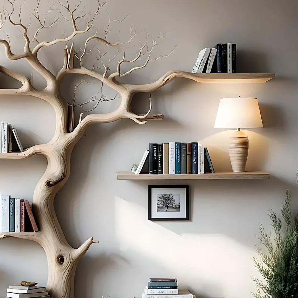 Tree bookshelf for living room or bedroom Handmade wooden furniture Driftwood branches bookshelves solid wood floating wall shelves. - Image 3