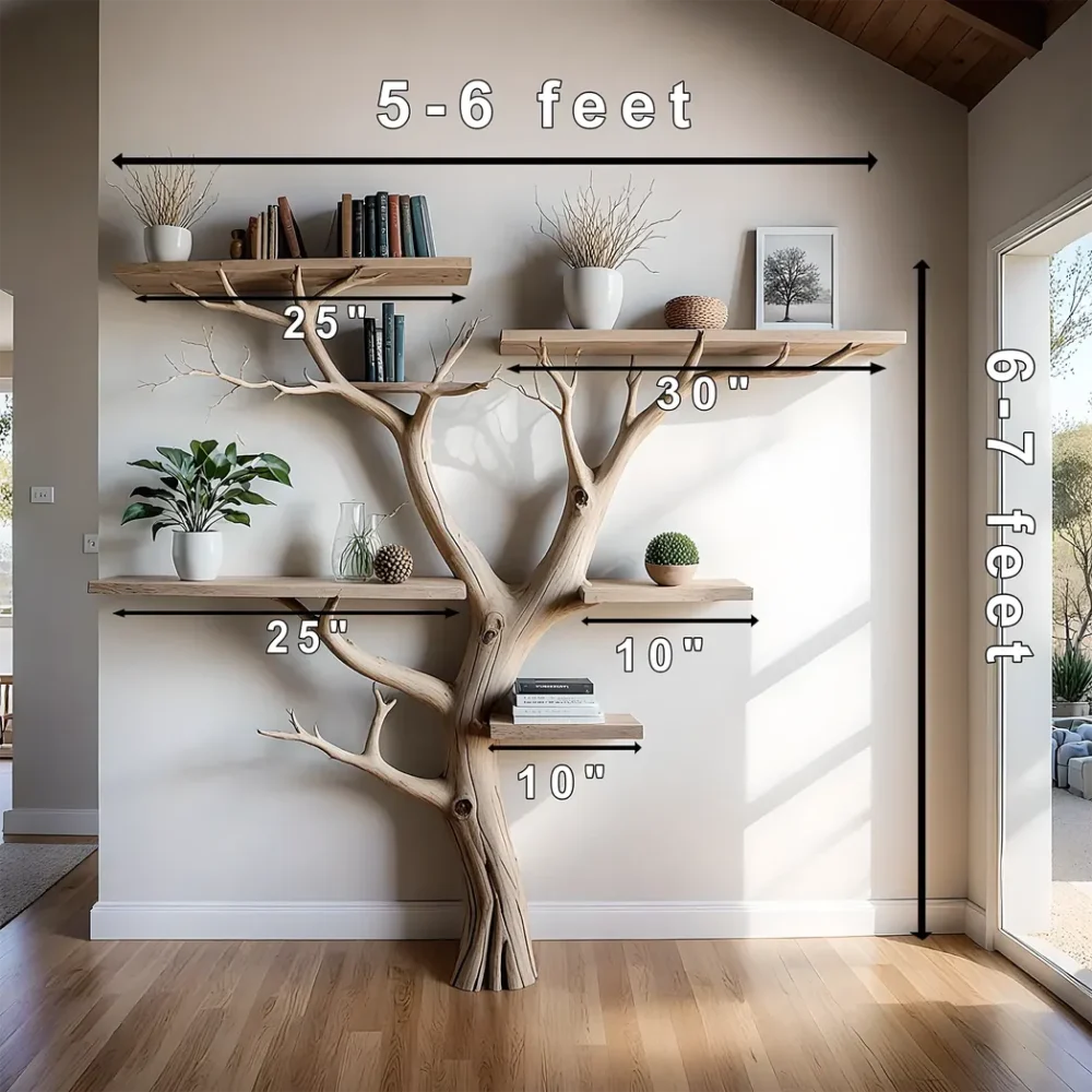 Tree floating book shelf wall mount solid wood walnut bookcase decor. - Image 2