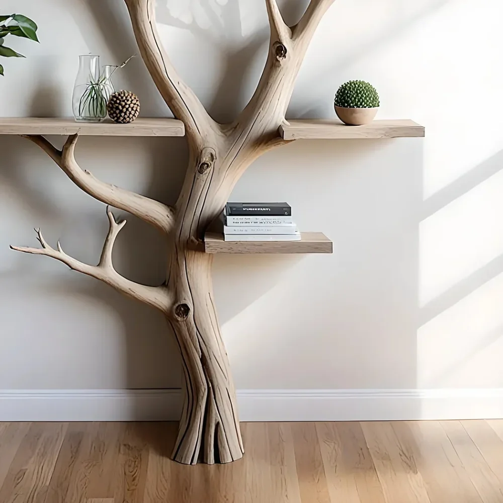 Tree floating book shelf wall mount solid wood walnut bookcase decor. - Image 3