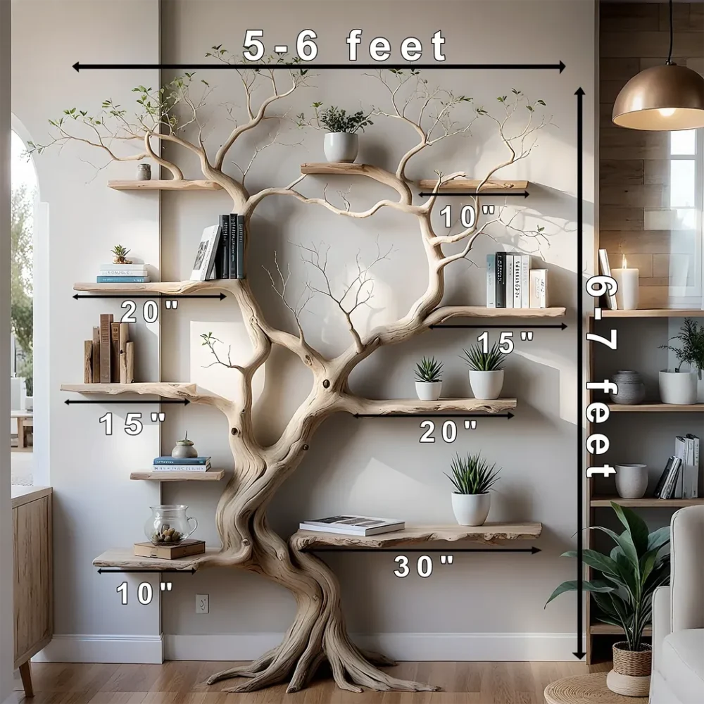 Tree branch floating shelf solid wood live edge floating corner wall shelf unique bookcase home decor. - Image 2