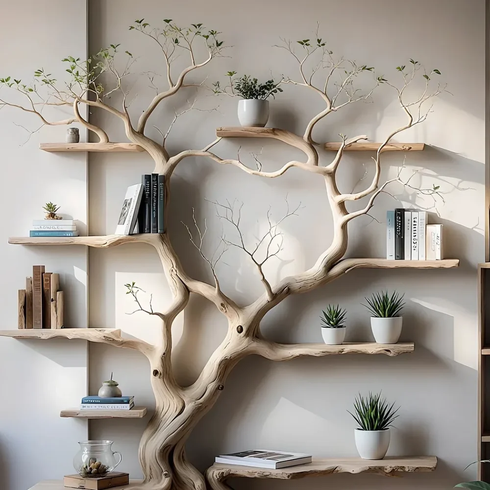 Tree branch floating shelf solid wood live edge floating corner wall shelf unique bookcase home decor. - Image 3