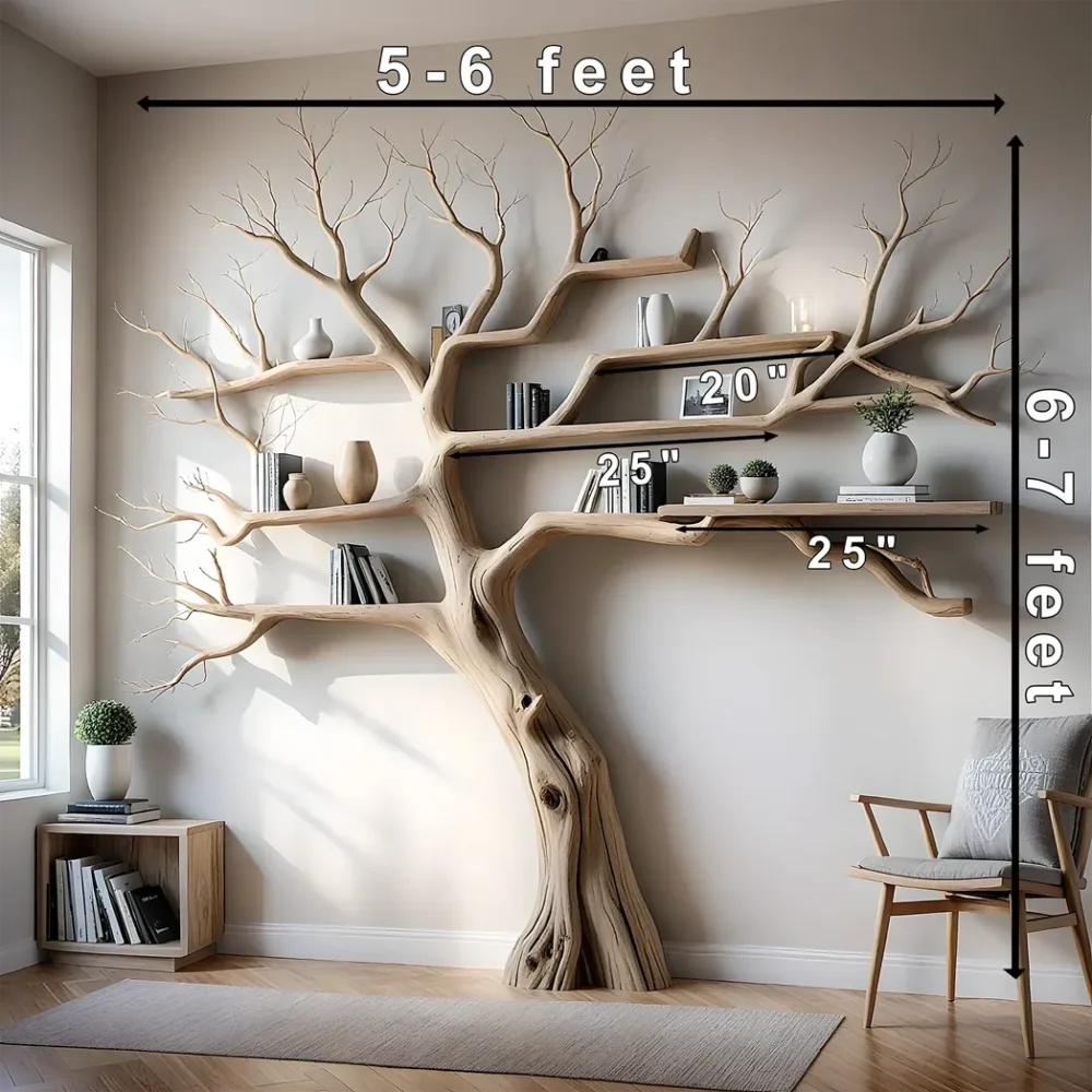Tree branch bookshelf solid wood christmas tree bookcase mid century bookcase nursery bookshelf christmas gifts. - Image 2