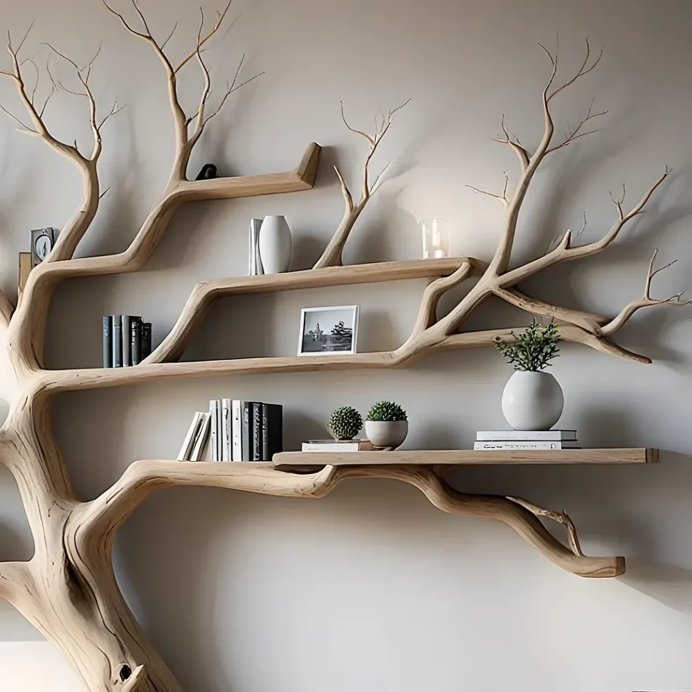 Tree branch bookshelf solid wood christmas tree bookcase mid century bookcase nursery bookshelf christmas gifts. - Image 3