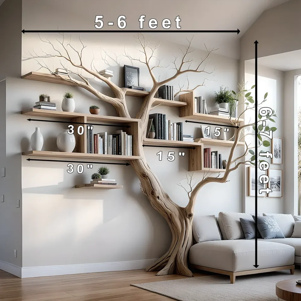 Tree branch floating shelf solid wood live edge floating corner wall shelf unique bookcase home decor . - Image 2