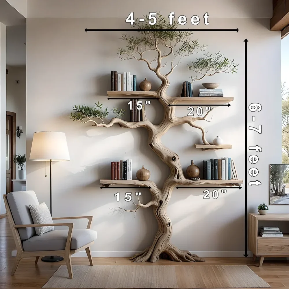 Solid wood tree wall hanging tree branch coat rack rustic art home decor - Image 2