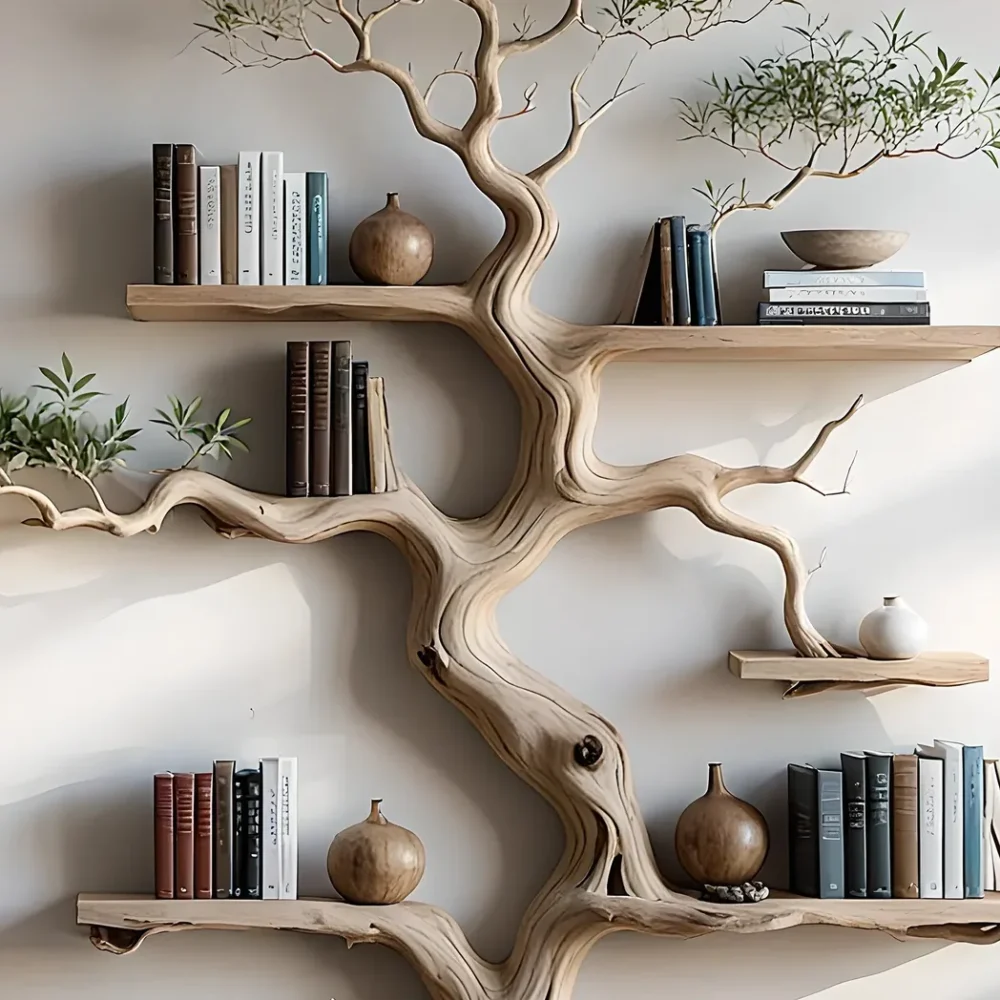 Solid wood tree wall hanging tree branch coat rack rustic art home decor - Image 3