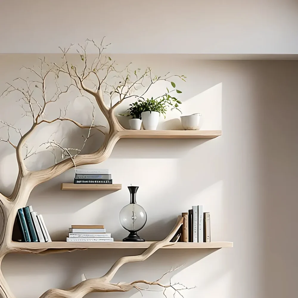 Tree branch bookshelf, entryway rustic console table, Driftwood farm console handmade christmas gift. - Image 4