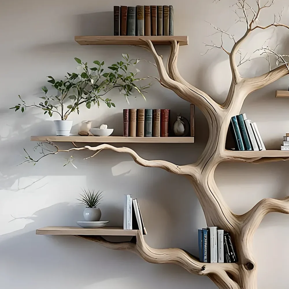 Tree branch bookshelf, entryway rustic console table, Driftwood farm console handmade christmas gift. - Image 5