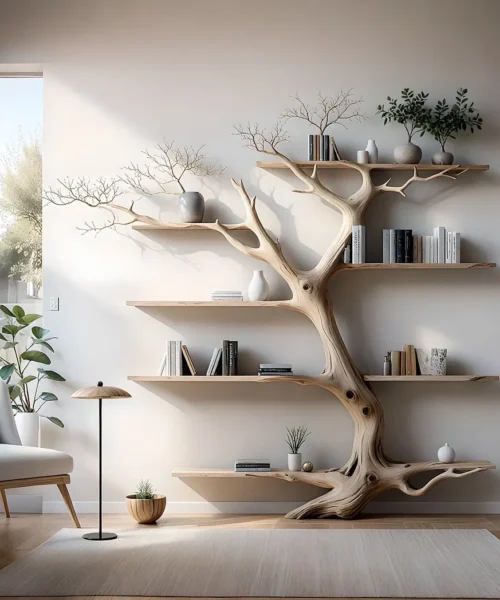 Tree branch bookshelf solid wood christmas tree bookcase mid century bookcase nursery bookshelf christmas gifts.