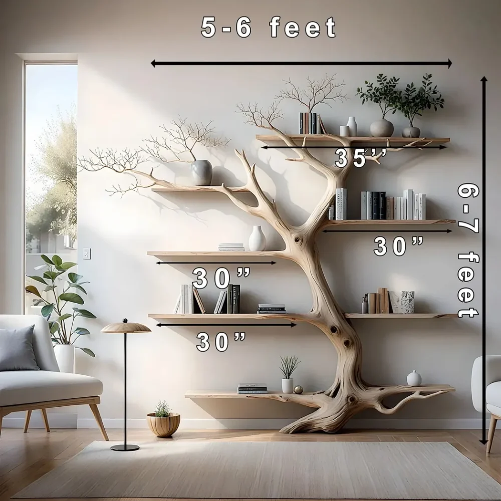 Tree branch bookshelf solid wood christmas tree bookcase mid century bookcase nursery bookshelf christmas gifts. - Image 2