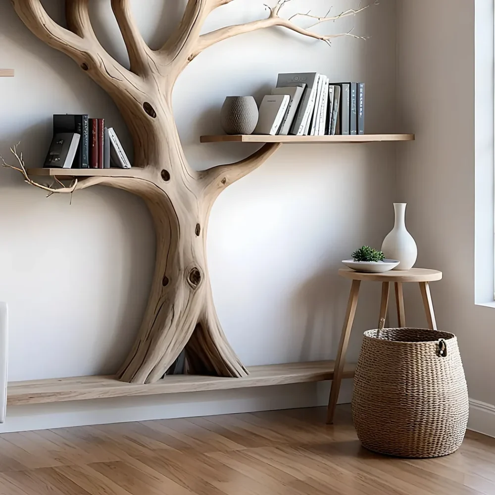 Tree branch bookshelf solid wood christmas tree bookcase mid century bookcase nursery bookshelf christmas gifts. - Image 3