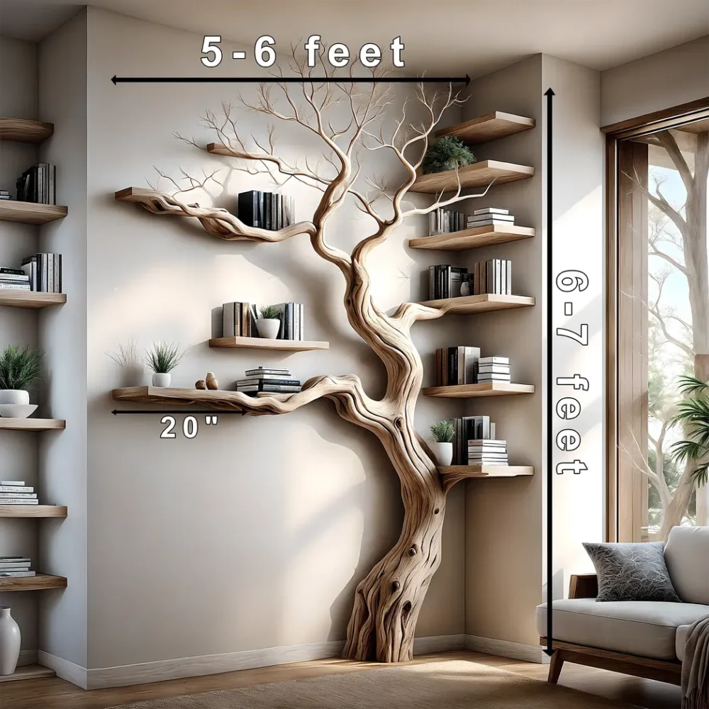 Solid perennial wood bookshelf, floating shelf, tree-shaped bookshelf - Image 3